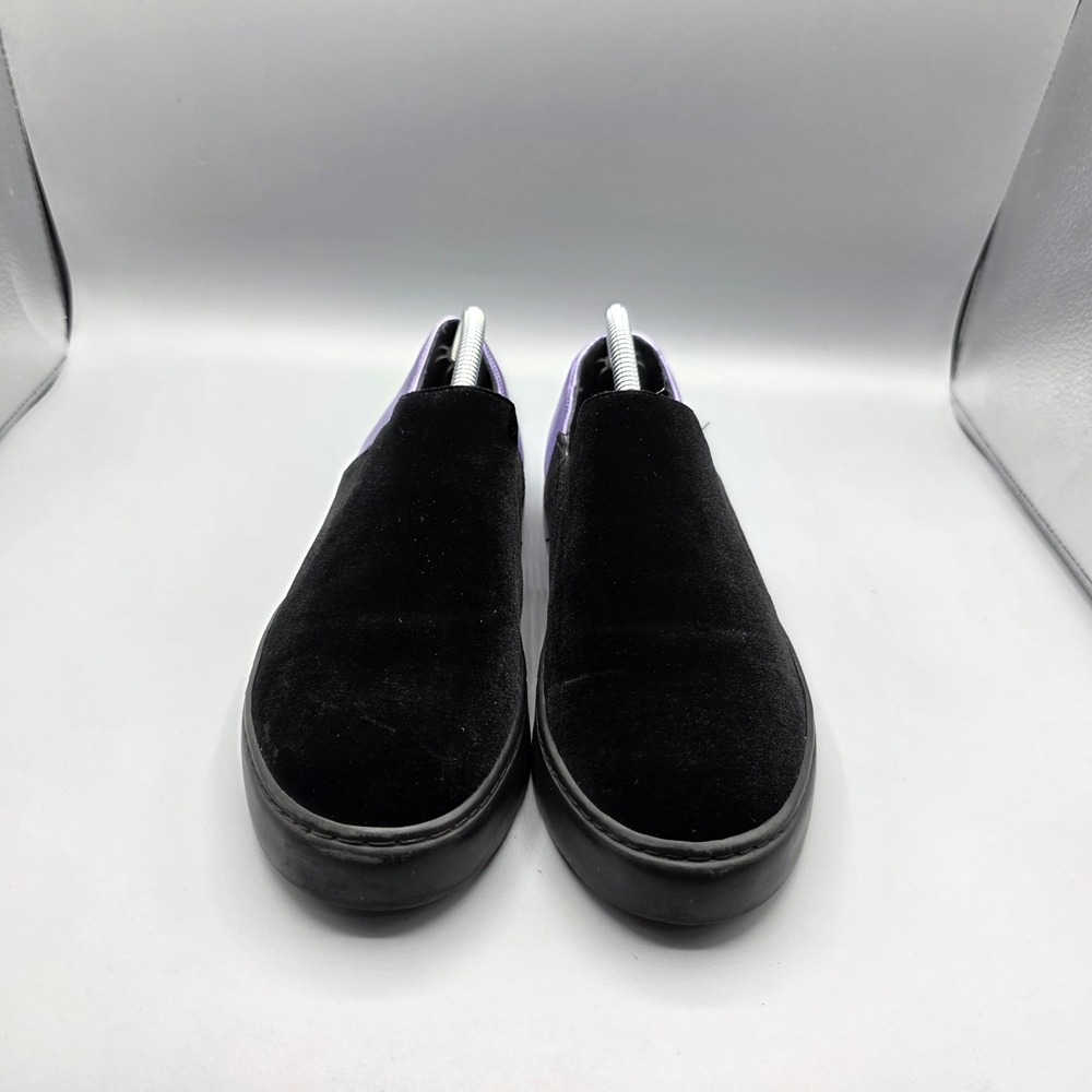Free People Varsity Sneakers Womens 37 Black Velvet Purple Leather Metallic Shoe - Picture 2 of 15